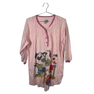 Vintage Sweet Baby Jane Pink Pinstripe Graphic Nightshirt Cotton OS Kidcore